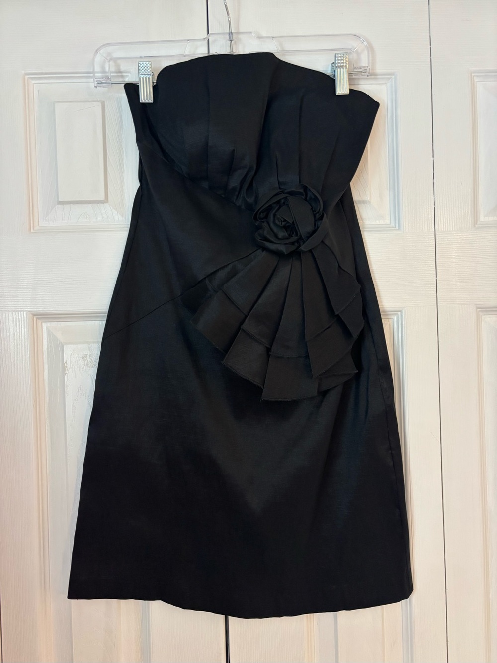 Strapless Black Cocktail Dress with Flower Detail